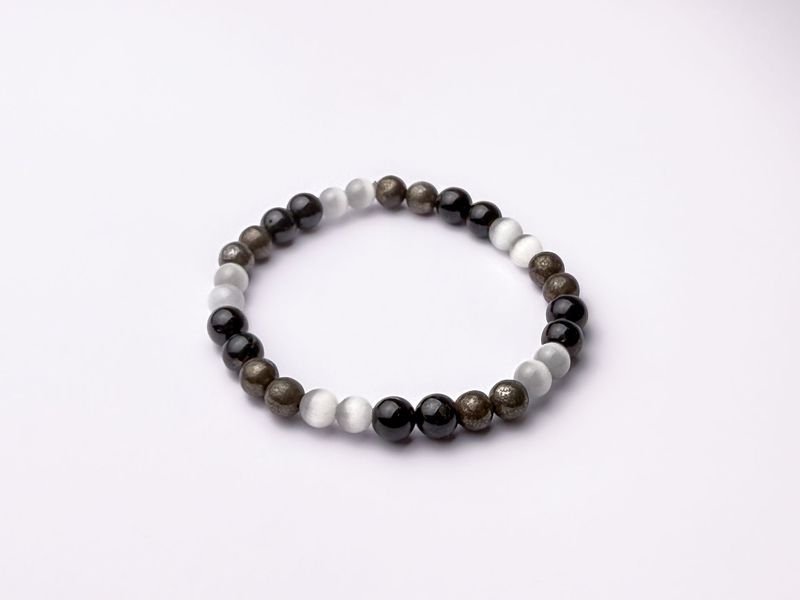 PULSERA TRIPLE PROTECCION (PIRITA, SELENITA Y TURMALINA NEGRA)