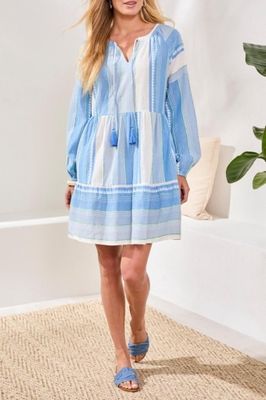 965O-5481 SKY RAGLAN SLV JACQUARD DRESS W/ PKTS