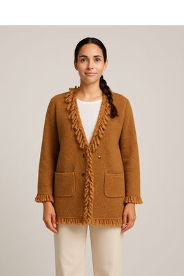 1463227 CARAMEL Fringed Cardigan Coat