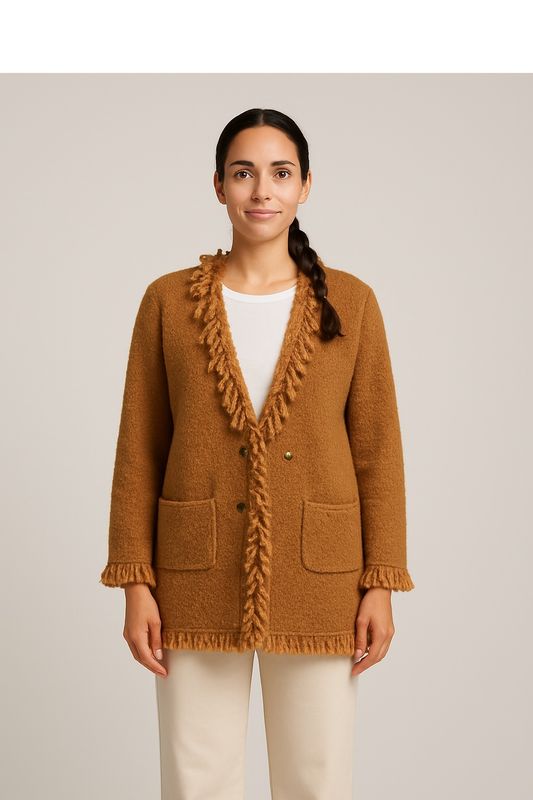 1463227 CARAMEL Fringed Cardigan Coat
