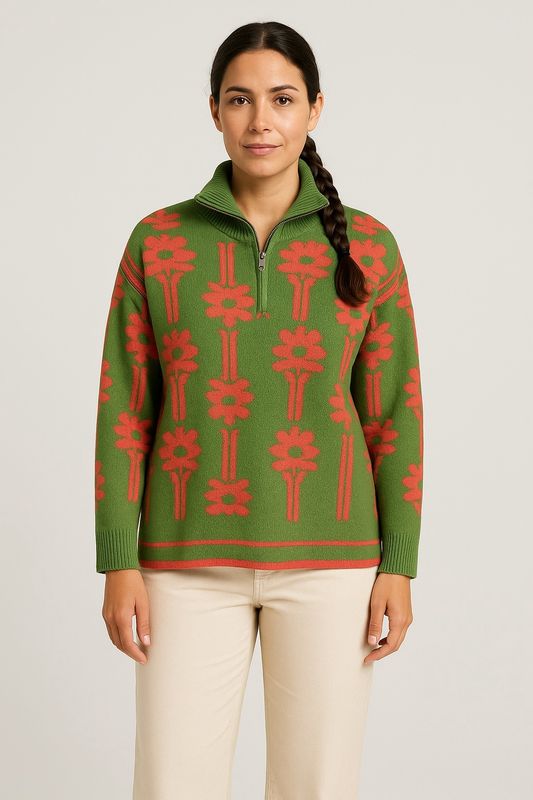 930055 Green Modern Daisy Sweater