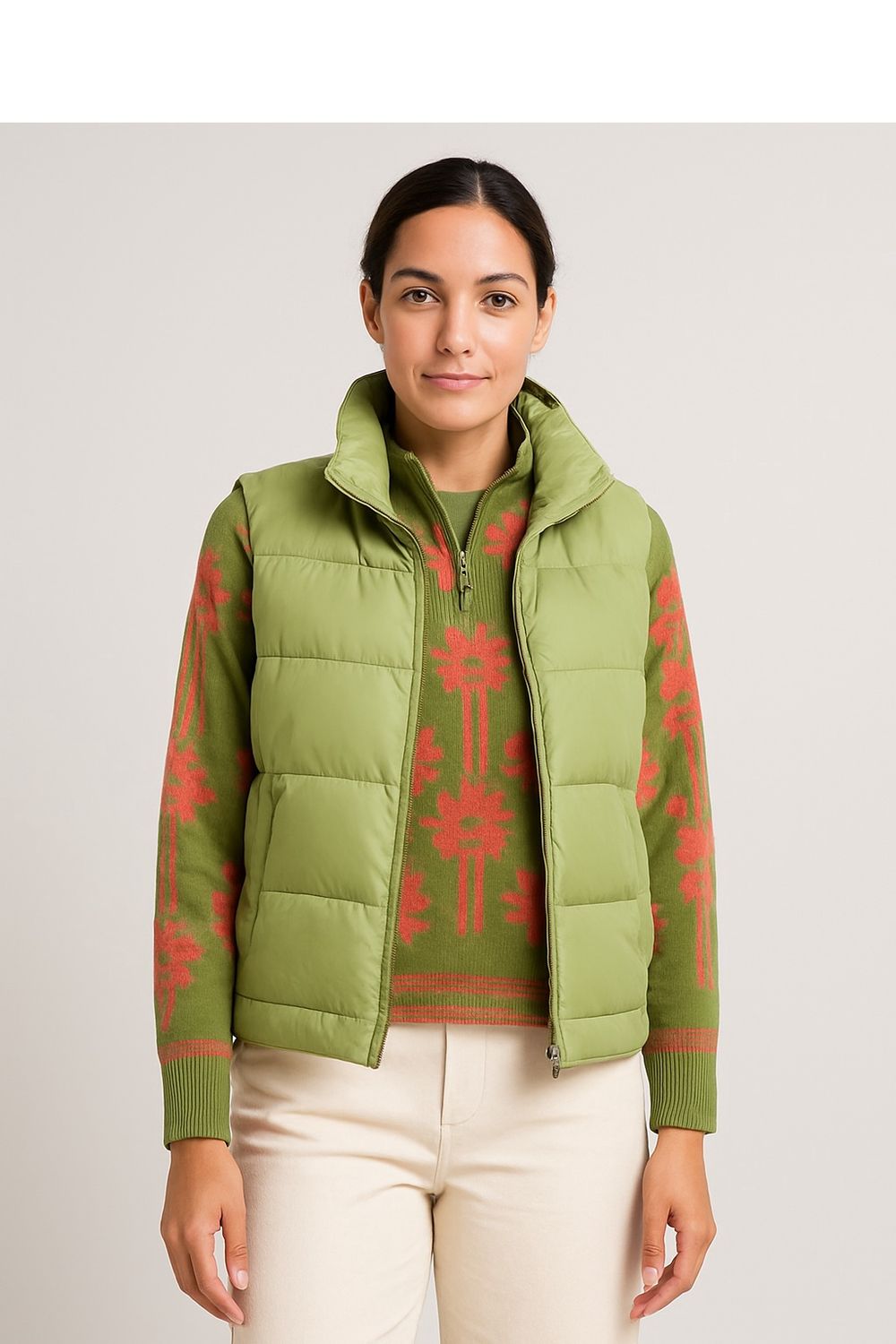2247O-8272 Quilted Vest w/removable hood WASABI