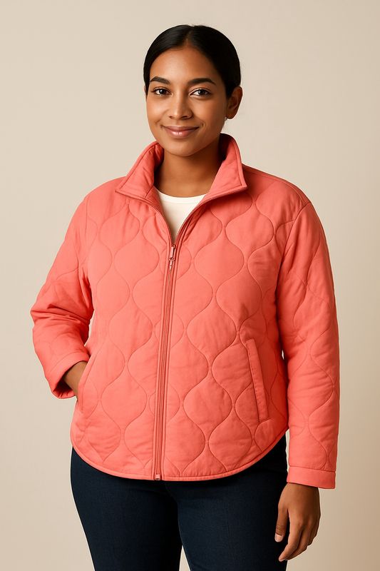 5912O-5350 Zipped Frt Quilted Jacket-CoralBlaze