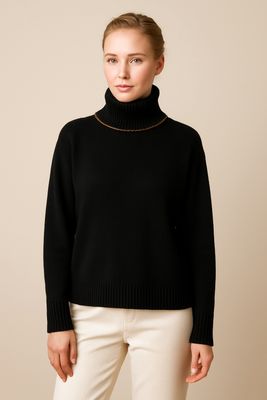 1179333 BLACK Long Sleeve Cowl Neck Sweater