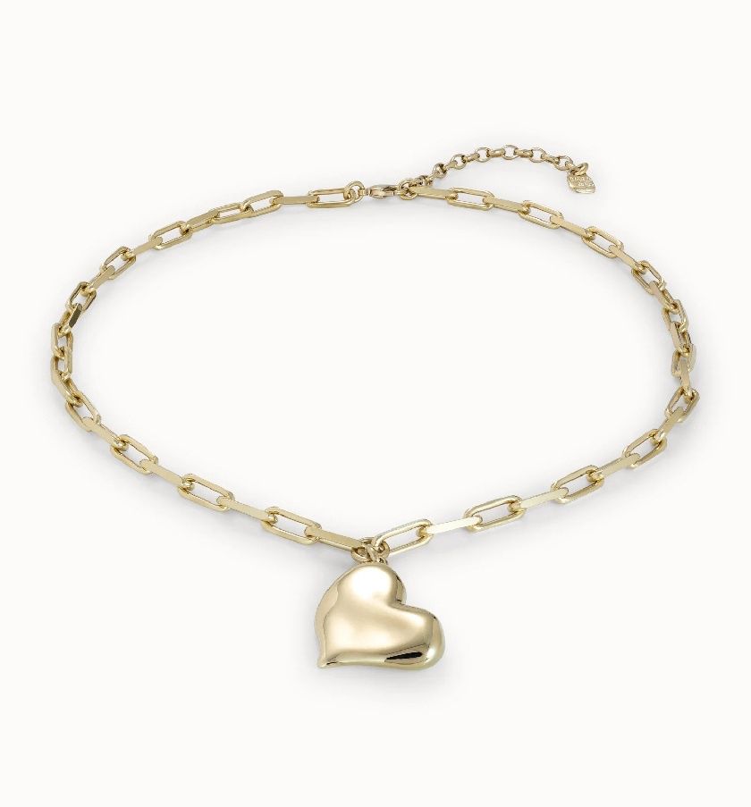 COL1669 HEARTBEAT 18K GLD LINK CHAIN W/ HEART NECKLACE