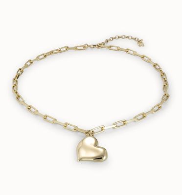 COL1669 HEARTBEAT 18K GLD LINK CHAIN W/ HEART NECKLACE