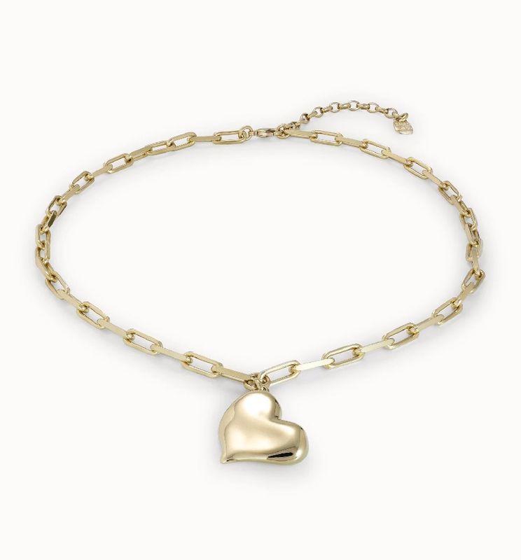 COL1669 HEARTBEAT 18K GLD LINK CHAIN W/ HEART NECKLACE