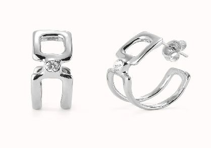 PEN0971 SER INDOMABLE DBL STERLING SIL HOOP EARRINGS W/WHT TOPAZ