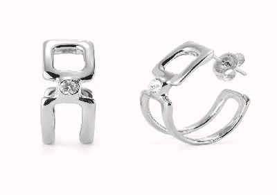 PEN0971 SER INDOMABLE DBL STERLING SIL HOOP EARRINGS W/WHT TOPAZ