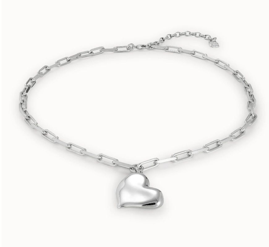 COL1669 HEARTBEAT SILVER LINK CHAIN W/ HEART NECKLACE*