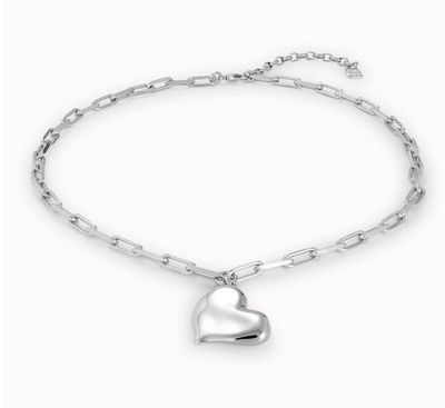 COL1669 HEARTBEAT SILVER LINK CHAIN W/ HEART NECKLACE*