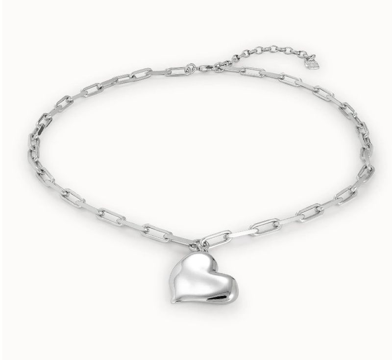 COL1669 HEARTBEAT SILVER LINK CHAIN W/ HEART NECKLACE*