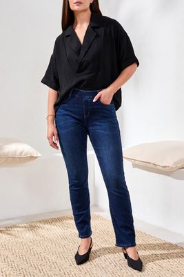 5891O-05100 Sophia Curvy Pull-on Slim Crop Jeans- DRKNGHT