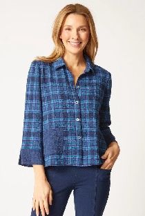 F25H NVY GIRL GONE PLAID MIXED POCKET SHIRT