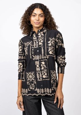 630393 Black Scarf Embroidered Shirt