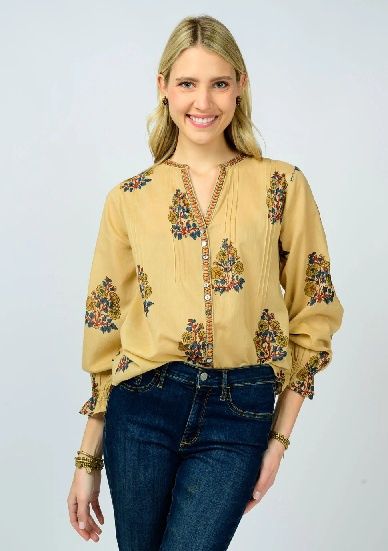 630373 Camel Banded Front Tucked Top