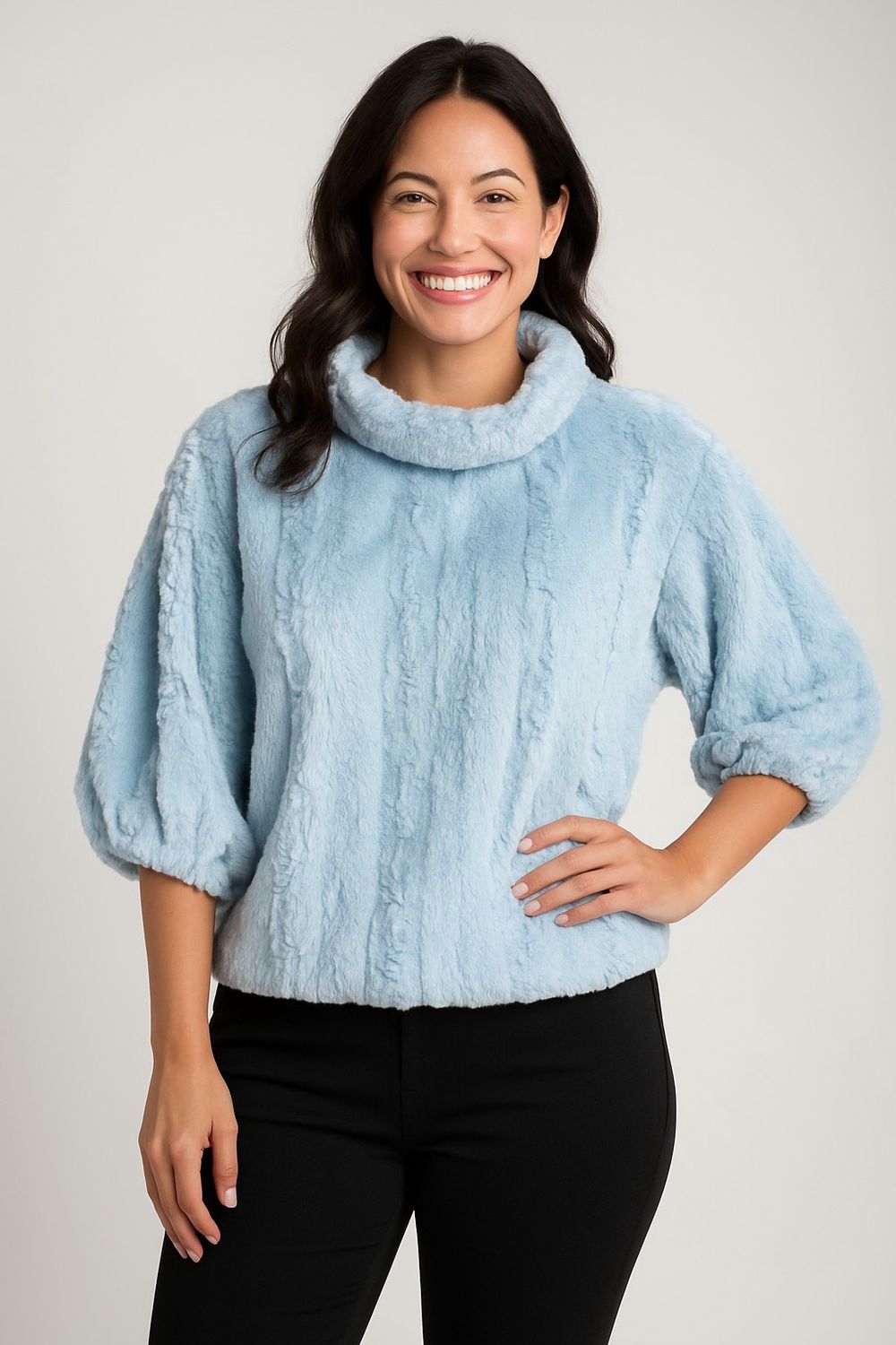 930054 Powder Poof Sleeve Faux Fur Pop-Over