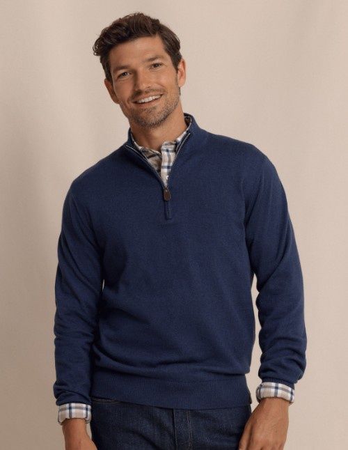 Heather M LS Whitehaven Heather Quarter Zip Sweater, COLOR: DRESS BLUE, SIZES M-XXL: MEDIUM