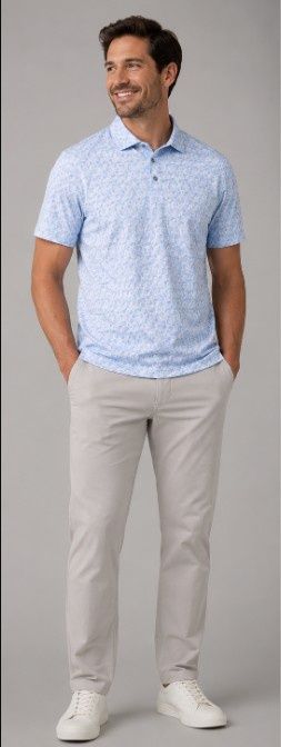 Victor Dot Print 3 Button Polo-AIR BLUE