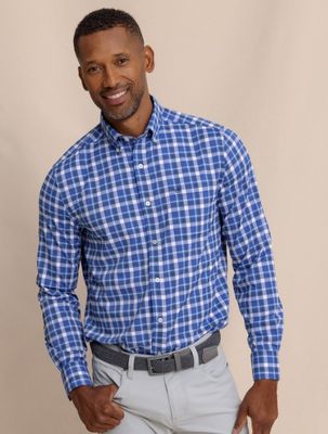 Surf Blue M LS IC River Ridge Plaid Sportshirt