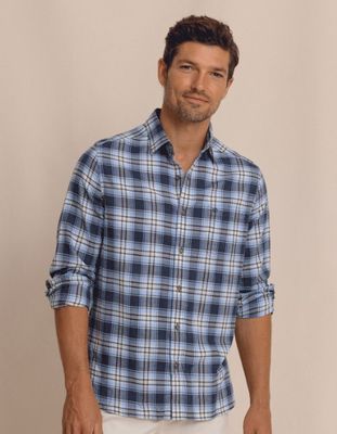 HEATHER DRESS BLUE M LS Ashborough Plaid Brushed Twill Heather Sportshirt