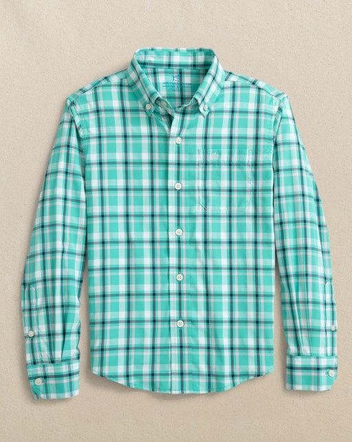 Turtle Green YOUTH IC LS River Ridge Plaid Sportshirt