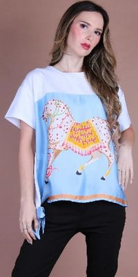 8828TS-WT WHITE COTTON T-SHIRT W/SILK SCARF OVERLAY