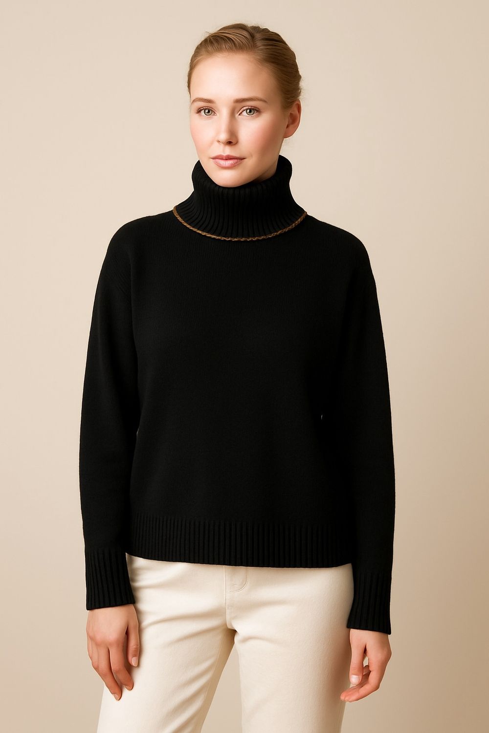1179333 BLACK Long Sleeve Cowl Neck Sweater