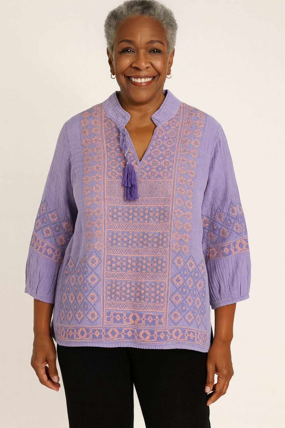 Periwinkle Gauze Cross Stitch Top