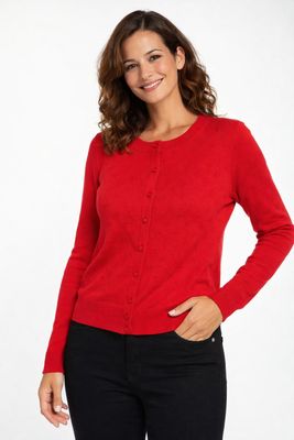 BUTTON DOWN FRONT POINTELLE CARDI-ROUGE