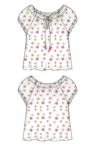 SHORT SLV TIE NECK WOVEN TOP, Size: XS