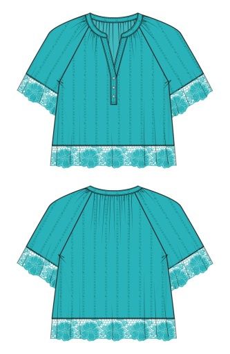 TEAL SHORT SLV WOVEN TOP W/LACE, Size: XS
