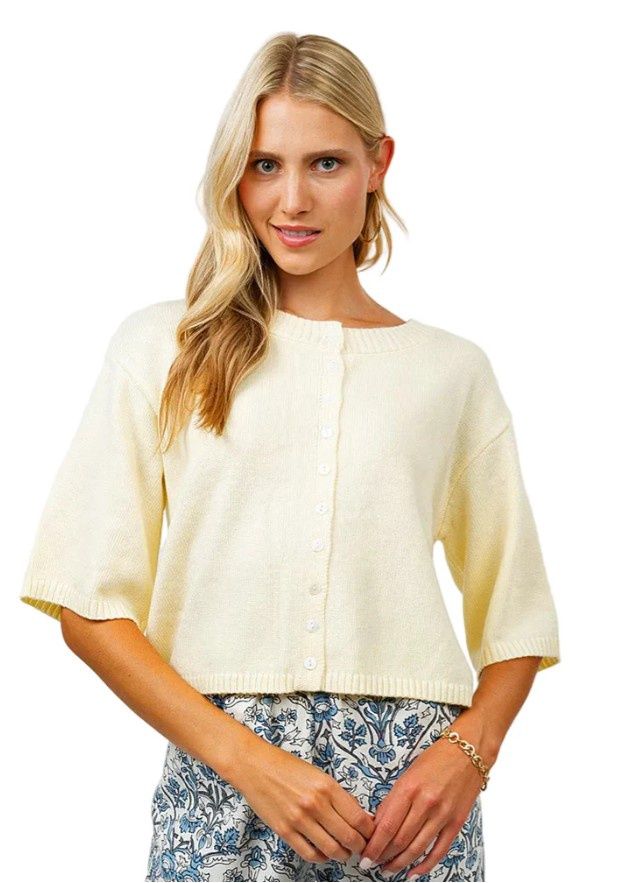 CARDIGAN SWEATER, COLOR: BUTTER, SIZE XS-XL: XS