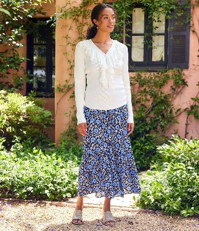 PRINT FRNT SLIT MIDI SKIRT