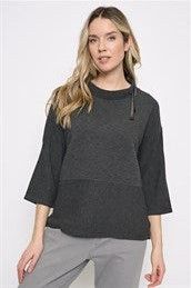 3/4 SLV DRAWSTRING NECK TOP