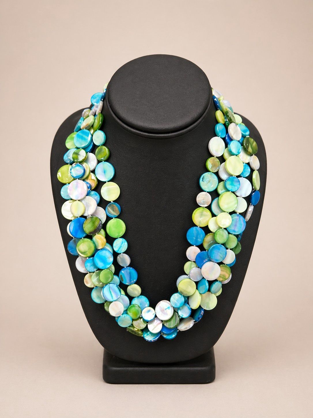 5 STRAND MOTHER PEARL NECKLACE BLUE/GREEN