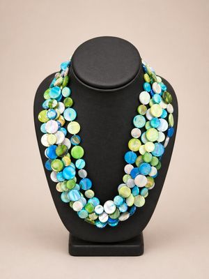 5 STRAND MOTHER PEARL NECKLACE BLUE/GREEN