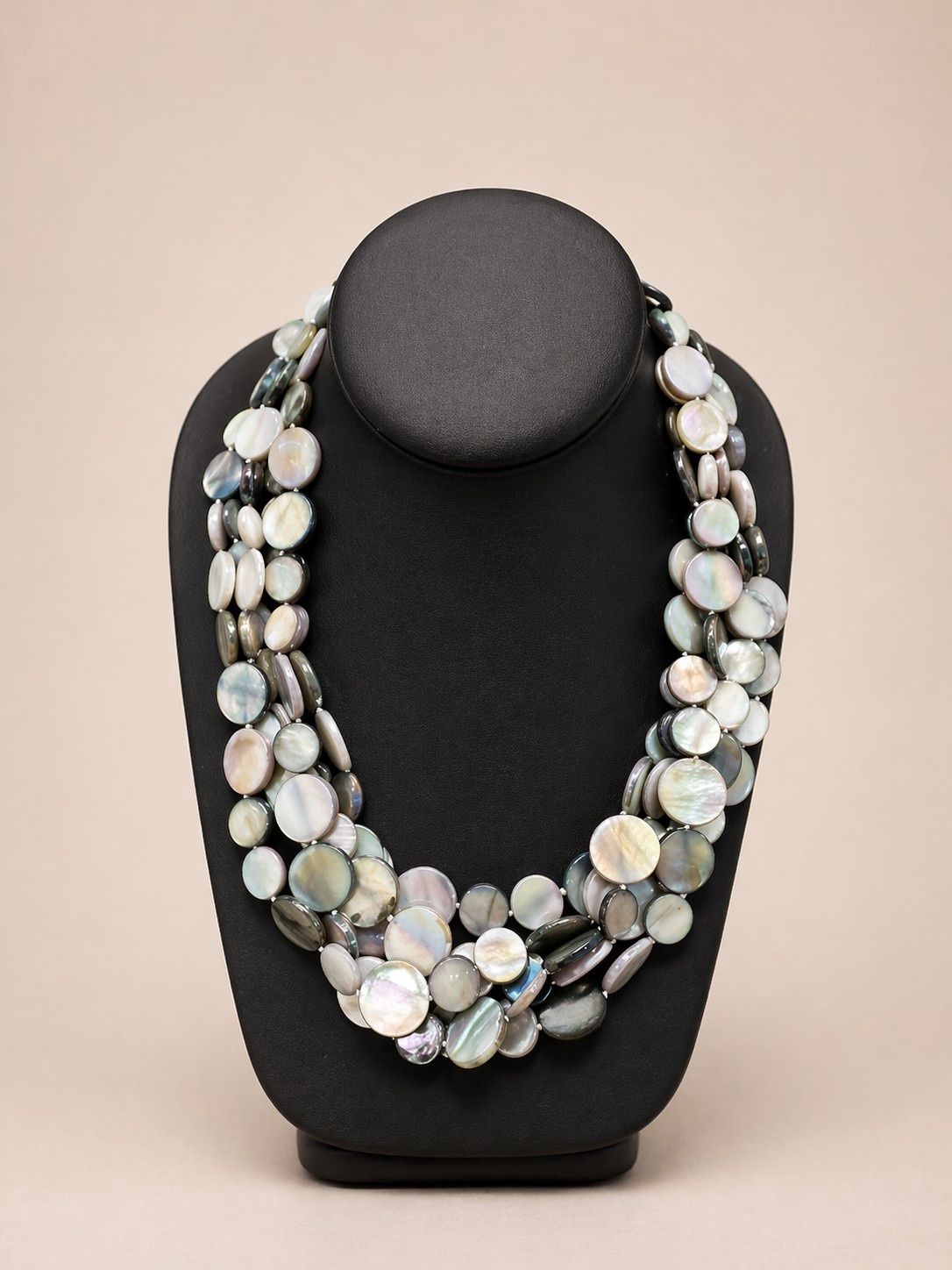 5 STRAND MOTHER PEARL NECKLACE SIL/GREY