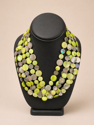 5 STRAND MOTHER PEARL NEACKLACE PEA GREEN/TAUPE