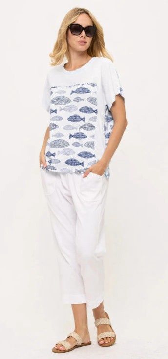 FISH TOP, COLOR: WHITE, Size: S