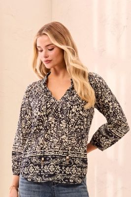 BLOUSE W/ FANCY EMBROIDERY &amp; TASSEL