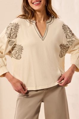 3/4 SLV NOTCH COLLAR TOP