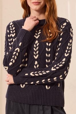 L/S MOCK NK W/CABLES DETAIL-SAPPHIRE