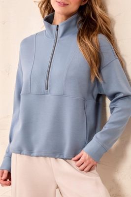 L/S MOCK NECK TOP W/ZIPPER-BLUE FOG