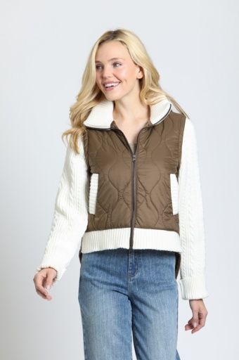 THE SWEATER SLEEVE PUFFER, COLOR: LATTE CREAM, Size: XS