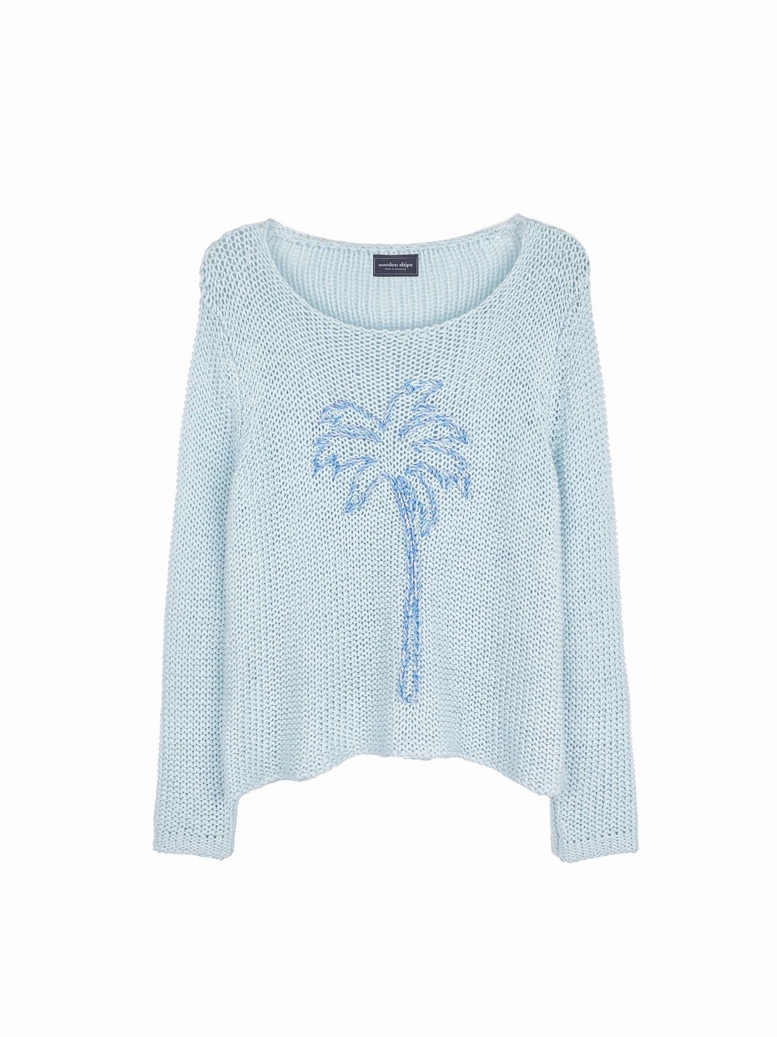 Palm Chunky Crew Cotton, COLOR: Frigid Gray/Mykonos Marl, Size: X/S