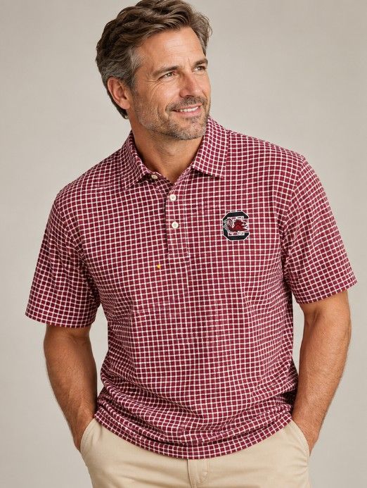 DRIVER DUNES EDGE PLAID POLO, Size: S, TEAM: GAMECOCKS