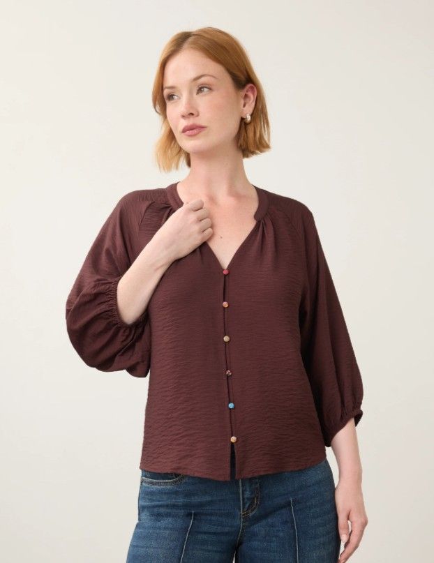 COLORFUL BUTTON SHIRT, COLOR: FIG, Size: XS