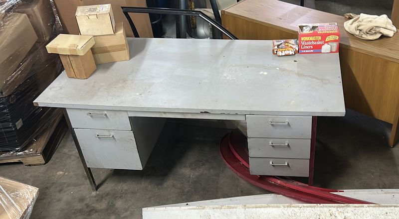 Grey wood metal desk