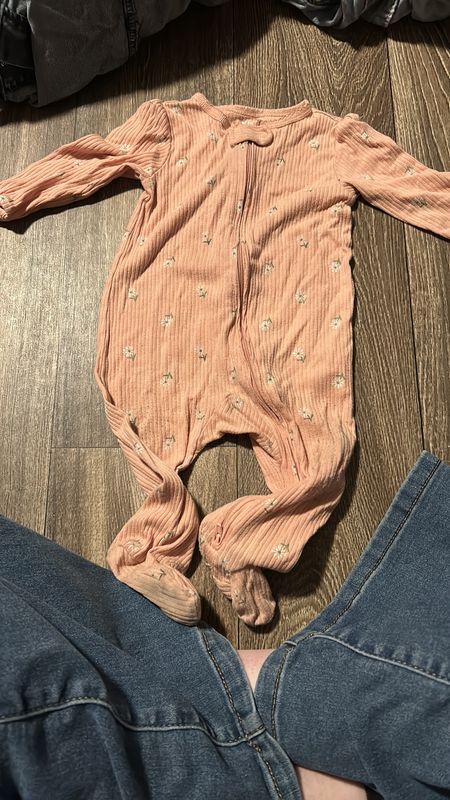 Size 9 month pink with white flower footie